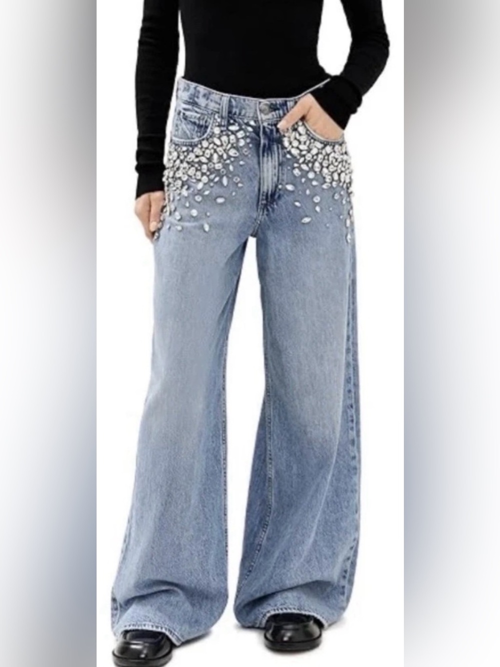 Torn by Ronny Kobo Wide-Leg Embellished Jeans - Picture 2 of 7
